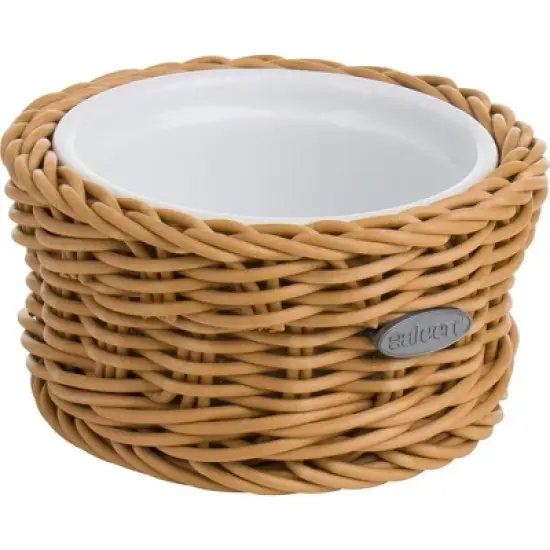 Saleen Round Wicker Basket with Porcelain Bowl Insert - Elegant Beige Addition image {5}