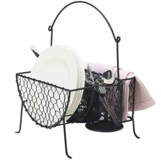 Mikasa Gourmet Basics Farmer's Market Picnic Caddy - Expandable Flatware Organizer - Iron Wire Frame with Compartments - Portable Drawer Organizer image {5}