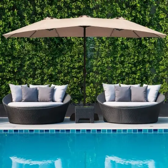 Costway 15Ft Patio Double-Sided Solar LED Market Umbrella Crank Base BeigeTanOrangeBurgundy image {3}