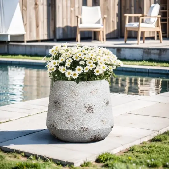 LuxenHome Rustic Planter &ndash; Off-White Round MgO Pot with Brown Accents & Plug image {1}