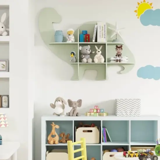 Infans 2-Tier Floating Dinosaur Kids Bookshelf Wall-Mounted Nursery Book Shelf image {4}