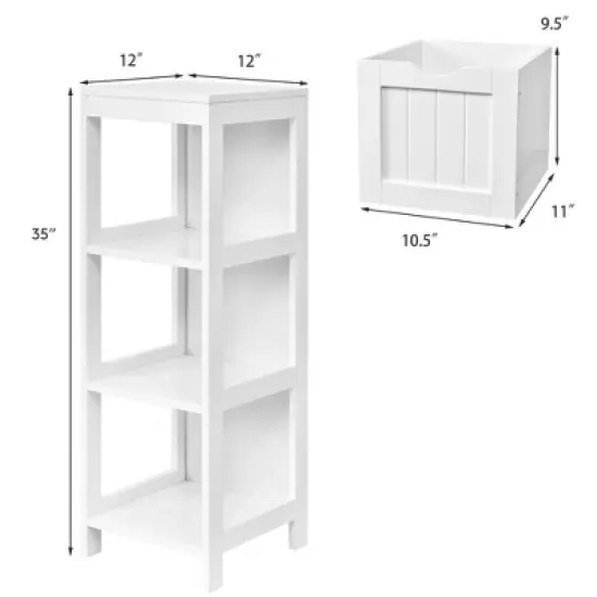Costway Bathroom Floor Cabinet Side Wooden Storage Organizer w/ Removable Drawers White image {3}