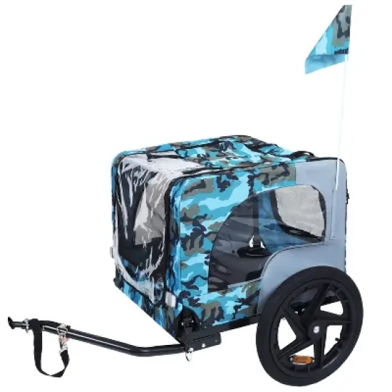 DOMETOUR Collapsible Pet Bike Trailer with 16-Inch Wheels & Hitch Blue+Grey image {1}