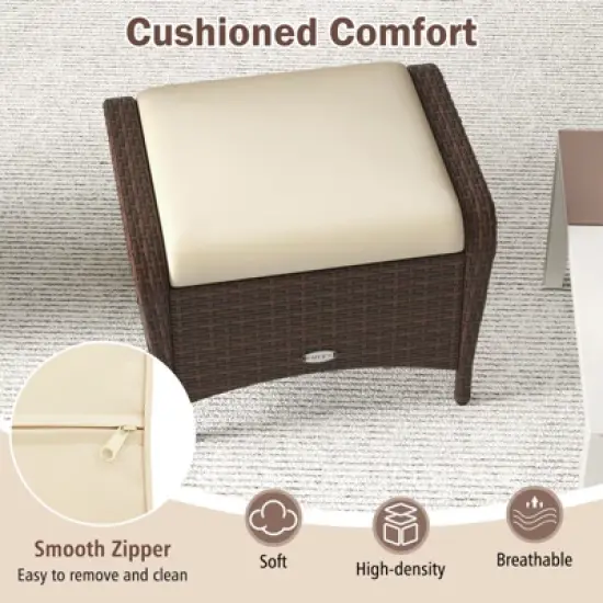 Tangkula 2 Pieces Outdoor Patio PE Wicker Ottomans w/ Removable Cushions Footstools image {5}