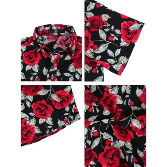 Lars Amadeus Men's Summer Floral Print Short Sleeve Button Down Beach Hawaiian Casual Shirt image {5}