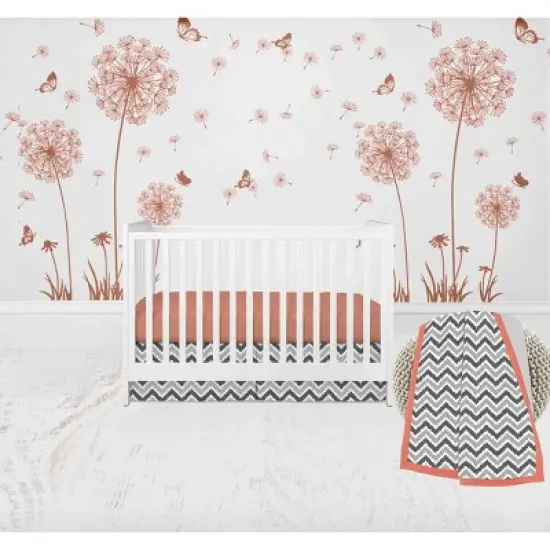 Bacati - Ikat Dots Stripes Coral Gray Girls 4 pc Crib Set with Muslin Sleeping Sack image {3}