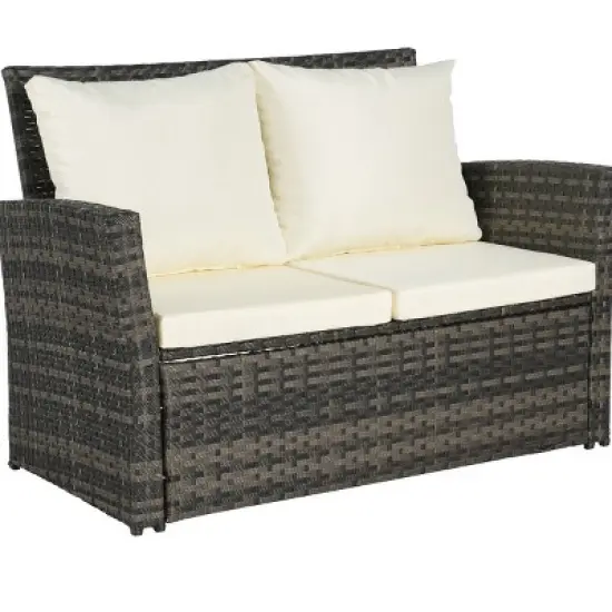 4 Piece Outdoor Wicker Patio Furniture Sets,Rattan Garden Furniture Sofa Set,Poolside Sofas with Cushions and Glass Coffee Table-Coolbibila image {3}