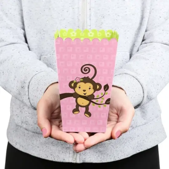 Big Dot of Happiness Pink Monkey Girl - Baby Shower or Birthday Favor Popcorn Treat Boxes - Set of 12 image {3}