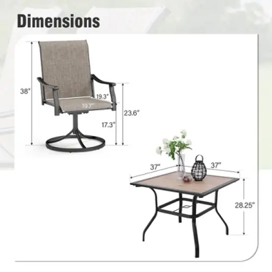 Captiva Designs 5pc Outdoor Dining Steel Table with Umbrella Hole & Brown Textilene Arm Chairs image {14}