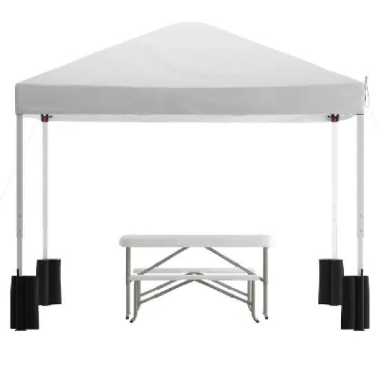 Emma and Oliver Portable Tailgate and Camping Set with Pop Up Event Canopy Tent with Wheeled Case and Folding Table with Benches Set image {9}