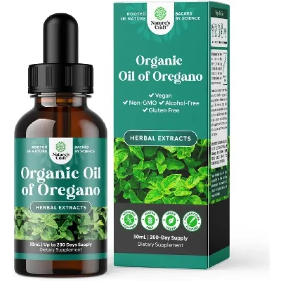 Organic Oregano Oil Drops, Super Concentrated Liquid Oil of Oregano + Carvacrol 60%, Digestion & Immune Support, Nature's Craft, 30 mL image {9}