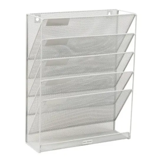 Mind Reader 5-Tier Vertical File Storage, Desktop Organizer, Wall Mount, Office, Metal Mesh, 12.75"L x 4"W x 16"H, White image {4}