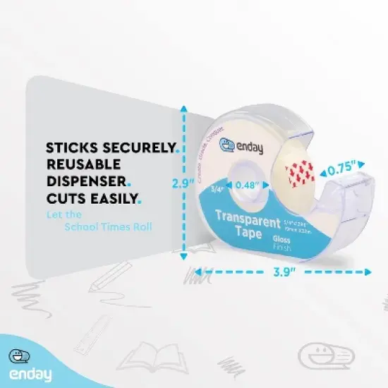 Enday Tape Dispenser with Clear Glossy Transparent Tape &ndash; Adhesive Mounting Tape Roll for School, Office, Gift Wrapping & General Use image {4}