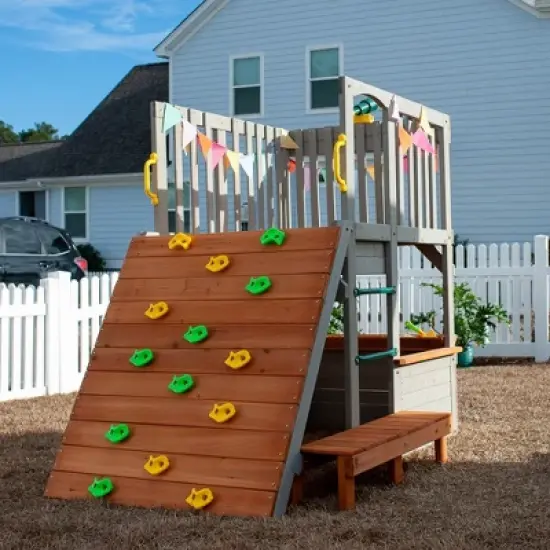 Funphix Lookout Post Outdoor Wooden Playhouse, Buildable Kids Backyard Playset with Climbing Ramp image {2}