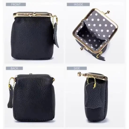 Paaaawaters Women's Genuine Leather Small Jewelry Coin Purse Vintage Kiss Lock Change Pouch Casual Style Mini Wallets pouches Bag image {1}