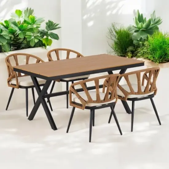 Contemporary Outdoor Set with PE Rattan Chairs and Plastic Wood Table &acirc;&acirc;&sbquo;?Weather-Resistant, Minimalist Design for Gardens, Patios, and Lawns image {13}