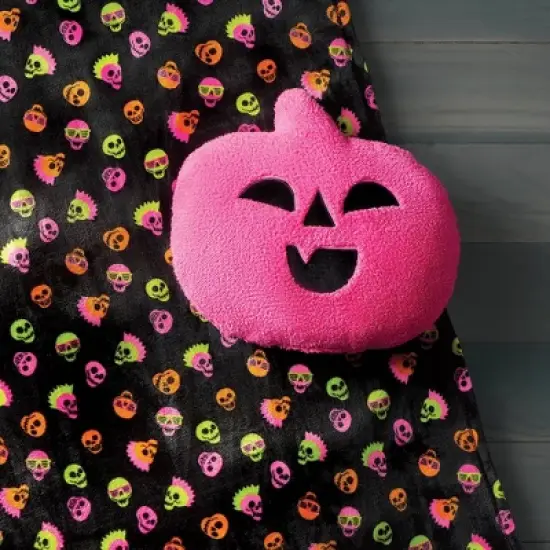 Pumpkin Shaped Faux Shearling Halloween Throw Pillow Pink - Hyde and EEK! Boutique&trade;: Indoor Oval Cushion, Recycled Polyester Fill image {1}