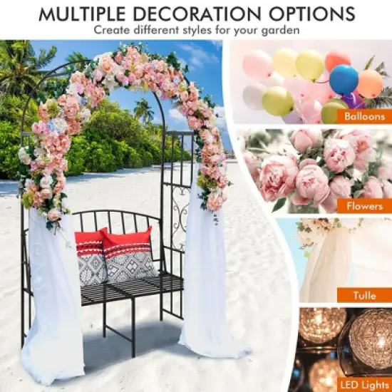 Tangkula Steel Garden Arch w/ 2-Seat Bench 6'7"H x 3'8"W Outdoor Arbor for Climbing Plants image {6}