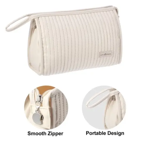 Unique Bargains PU Leather Makeup Bag Large Makeup Bag Make Up Brush Organizer Bag Toiletry Bag for Women 1 Pcs image {2}