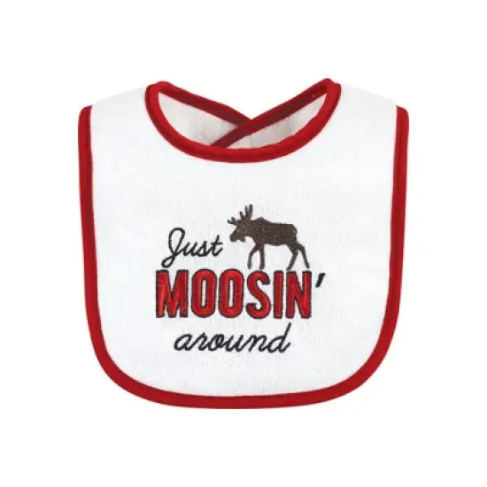 Hudson Baby Infant Boy Cotton Terry Drooler Bibs with Fiber Filling, Boy Moose Bear, One Size image {8}