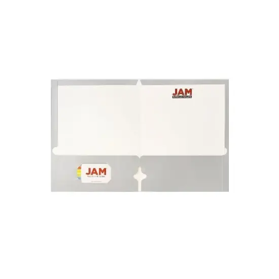 JAM Paper Laminated Glossy 3 Hole Punch Two-Pocket School Folders Silver 385GHPSIC image {1}