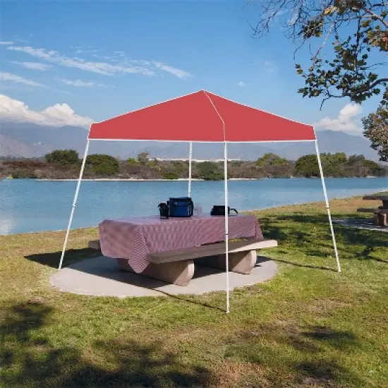 Z-Shade 10 x 10 Foot Push Button Angled Leg Instant Shade Outdoor Canopy Tent Portable Shelter with Steel Frame and Storage Bag, Red image {1}