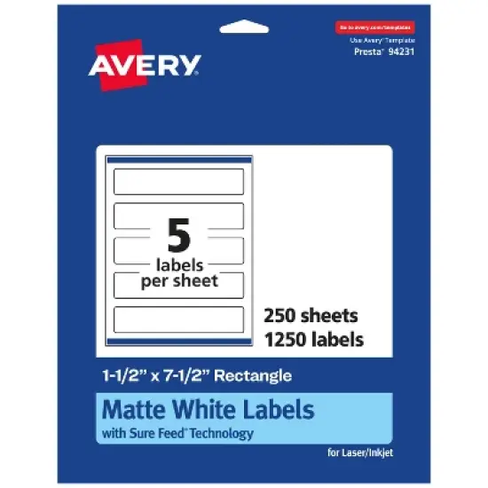 Avery Matte White Rectangle Labels, 1.5" x 7.5" image {8}