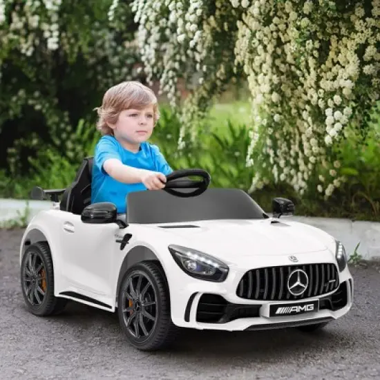 Qaba Mercedes-Benz AMG GTR Licensed 12V Kids Ride on Car with Remote Control, Soft Start, LED Lights, Music Horn & 3 Speeds for 3-6 Years, White image {1}