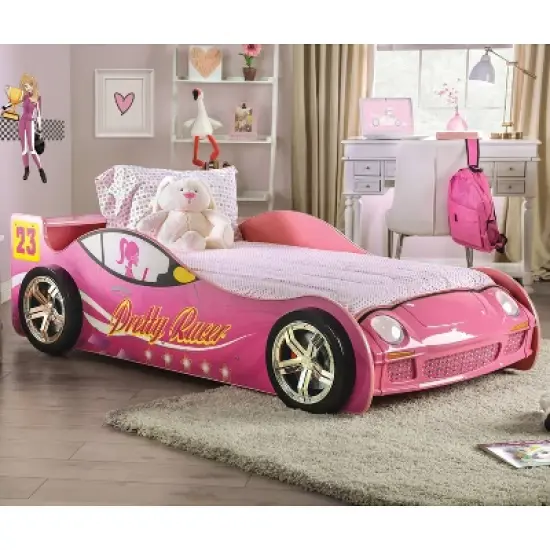 Twin Naglin Racing Car Bed with Led Headlight Pink - HOMES: Inside + Out image {1}