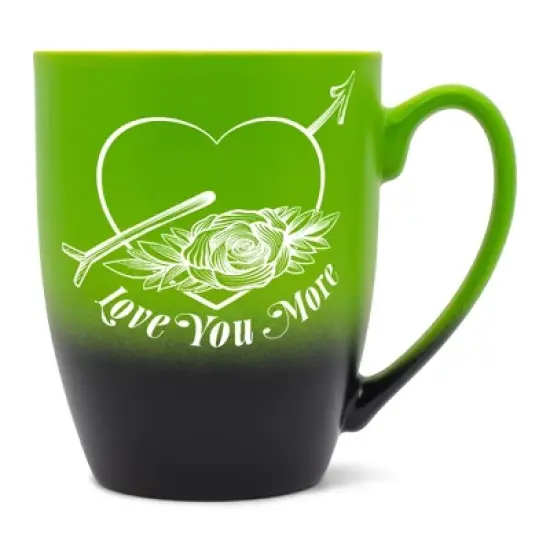 Elanze Designs Romantic Floral Valentines Coffee Cup Mug 12 Ounce Ceramic With Ombre Gradient Love You More Arrow Heart and Rose Green and Black image {5}