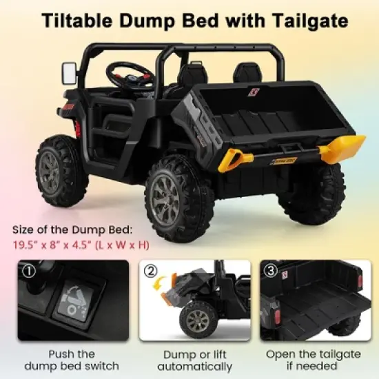 Costway 12V 2 Seater Ride On UTV Dump Truck Remote w/ Electric Dump Bed & Shovel image {6}
