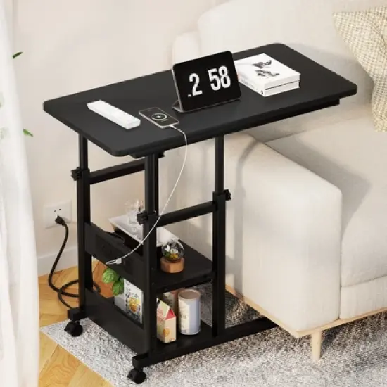 Aheaplus Height Adjustable C Table with USB Port and Wheels image {5}