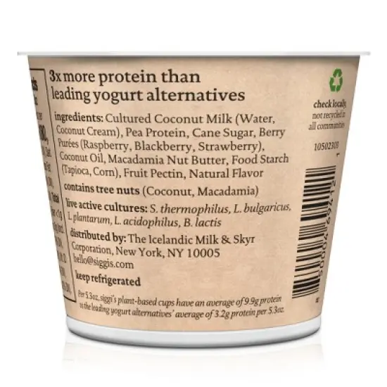 Siggi's Mixed Berries Plant-Based Coconut Blend Yogurt Alternative - 5.3oz image {7}