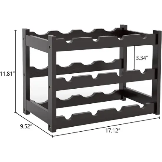 Itopfox Bamboo Wine Rack Countertop, 3-Tier 12 Bottles Wine Storage Shelf for Kitchen Pantry Cabinet - Dark Brown image {6}