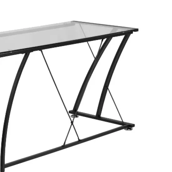 BlackArc Gaming Desk with Clear Glass Top and Black Powder Coated Metal Frame - L-Shaped 79" Diagonal Width - 8mm Tempered Glass image {5}