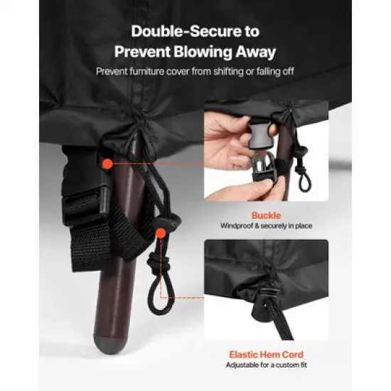 VEVOR Patio Furniture Cover, 420D Heavy Duty Waterproof Outdoor Dining Table and Chairs Cover, Large Rectangular Patio Table Covers, Black image {3}