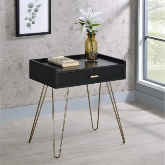Hailey Black and Gold Wood Storage End Table image {5}