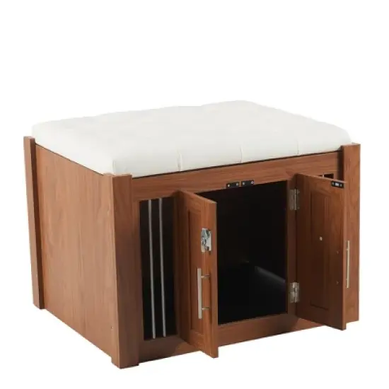 2 in 1 Dog Crate Wooden Dog Kennel Pet Crate House with Padded Seat, Ottoman with Removable Cushion, Walnut - ModernLuxe image {9}