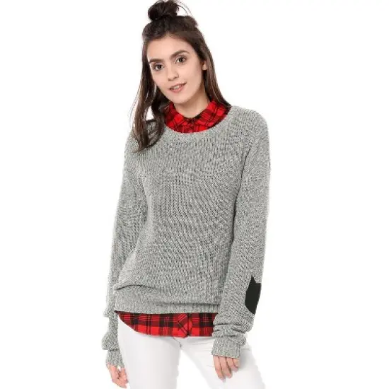 Allegra K Women's Pullover Drop Shoulder Elbow Patch Loose Sweater Pullover Jumper image {1}
