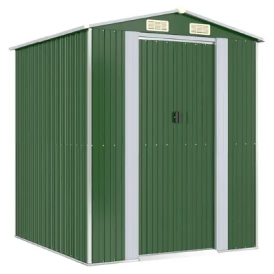 vidaXL Garden Shed Green Galvanized Steel Large Garden Shed - 75.6" x 75.2" x 87.8" image {8}
