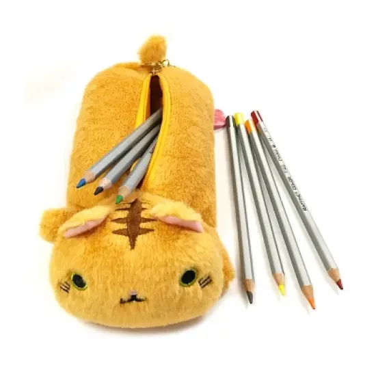 Wrapables Cute Cat Pouch Plush Pencil Case, Tabby image {2}
