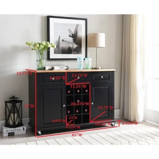Kings Brand Furniture Wine Rack Sideboard Buffet Server Console Table With Storage, Black image {4}