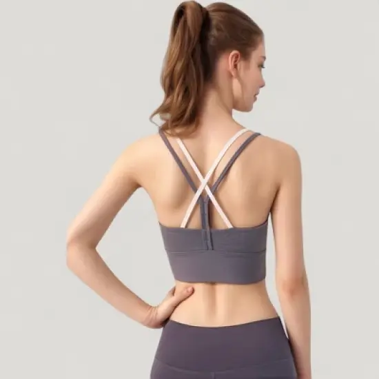 Anna-Kaci Active Women's Scoop Neck Sports Bra with Double Strap Back and Soft Stretch Fabric image {2}