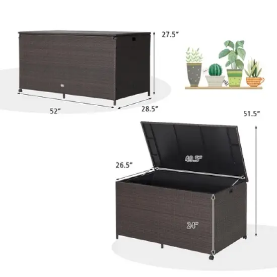 Costway 133 Gallon Patio Rattan Storage Deck Box Container Wheel Handle W/Liner image {3}