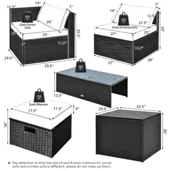 Costway 8PCS Patio Rattan Furniture Set Storage Table Ottoman cover image {4}