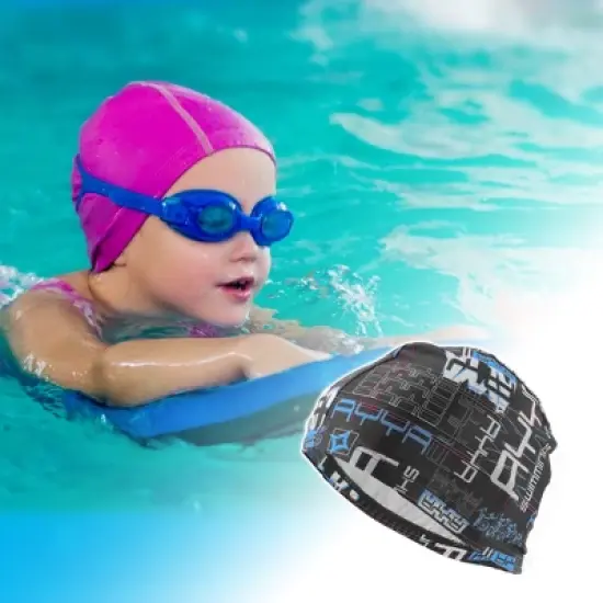 Unique Bargains Polyester Geometric Pattern Swim Cap 5.91"x8.27" Dark Blue White 1 Pc image {1}