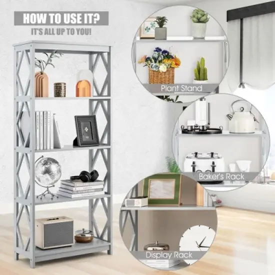 Tangkula 5-Tier Open Bookshelf Bookcase Standing Casual Home Storage Display Rack image {5}