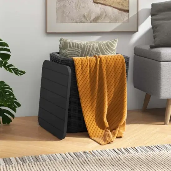 Costway 11.5 Gallon Water-proof Deck Box with Removable Lid Storage Container Side Table Black/Brown image {3}