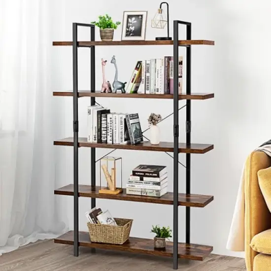 Costway 5-Tier Bookshelf Industrial Bookcase Open Storage Shelf Display Rack image {3}