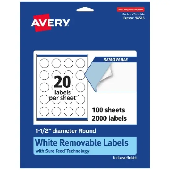 Avery Matte White Removable Round Labels with Sure Feed Technology, Print-to-the-Edge, 1.5" diameter image {8}